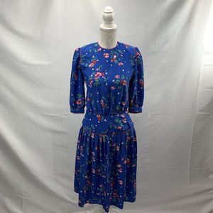 Petites for Maggy Cottagecore Dress Dropped Waist Vintage Floral Button Size 2P